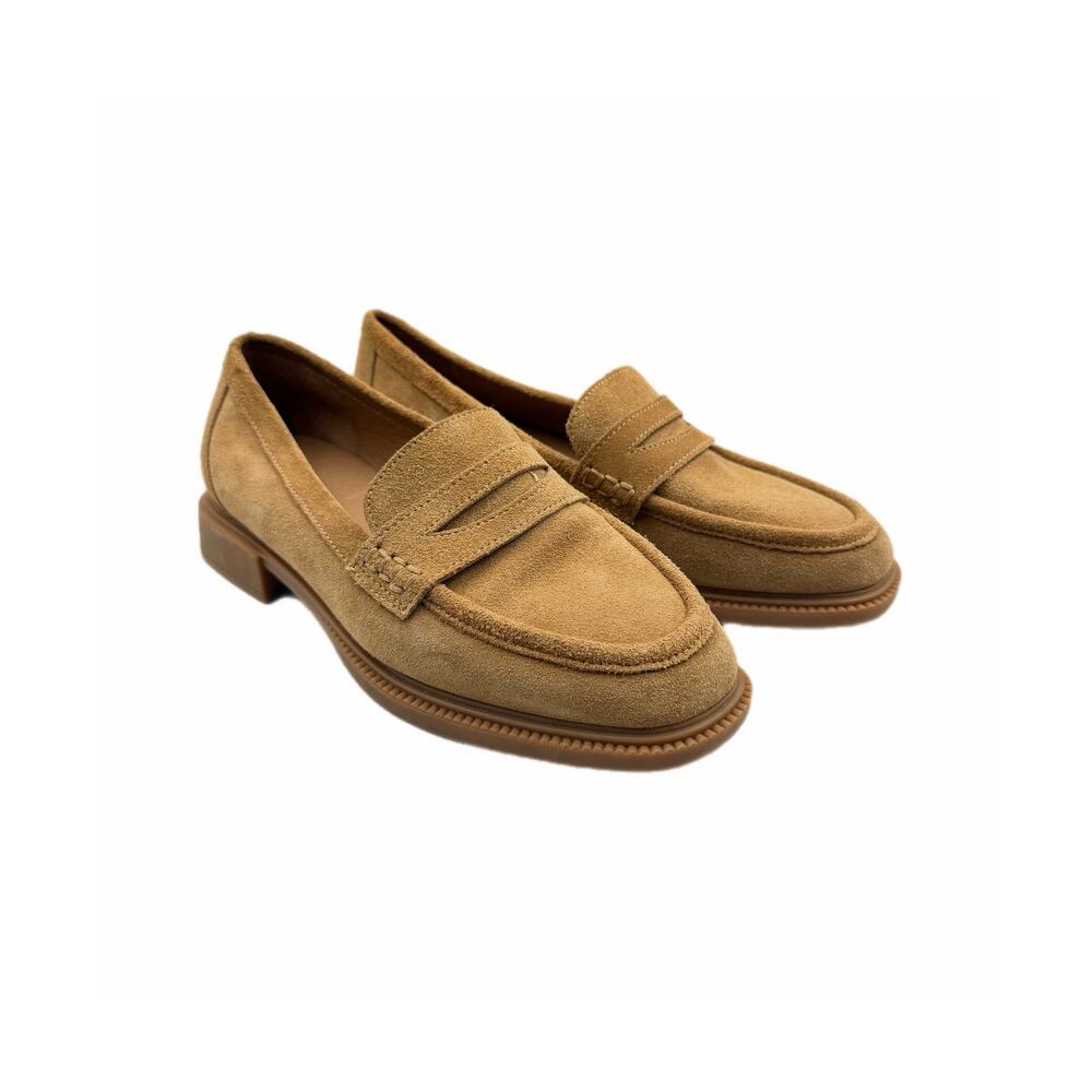 Intentionally Blank Marblehead Tan Suede Leather Slip-On Low Heel Work Loafers